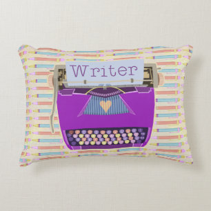 Cojín Decorativo Escritora de máquina Cute Retro Morado Moderno