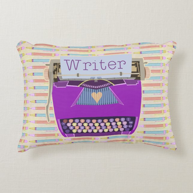 Cojín Decorativo Escritora de máquina Cute Retro Morado Moderno (Anverso)