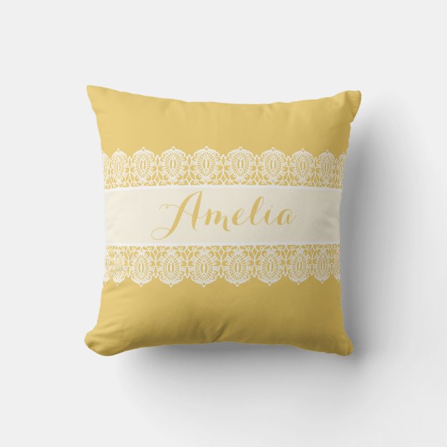 Cojín Decorativo Escritura dulce - monograma amarillo suave del (Anverso)