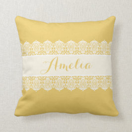 Cojín Decorativo Escritura dulce - monograma amarillo suave del