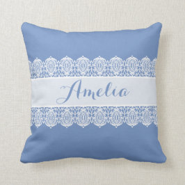 Cojín Decorativo Escritura dulce - monograma azul suave del cordón