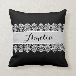 Cojín Decorativo Escritura dulce - monograma blanco y negro del