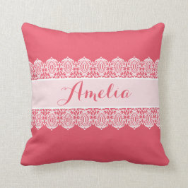 Cojín Decorativo Escritura dulce - monograma rosado brillante del