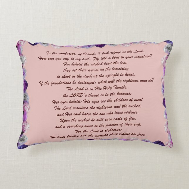 Cojín Decorativo Escritura, Salmo 11, Rosas Púrpura (Anverso)