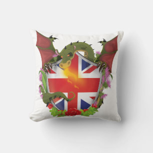 Cojín Decorativo Escudo de la Union Jack británica y dragón