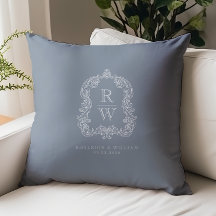 Escudo de monograma vintage Nombres Boda azul turb