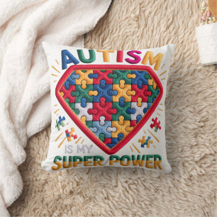 Cojín Decorativo Escudo de superhéroe de Conciencia del Autismo E