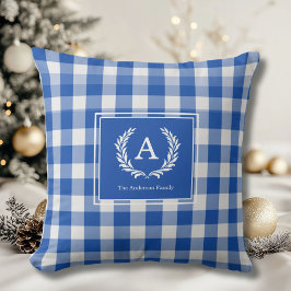 Cojín Decorativo Escudo Monograma de Gingham Azul