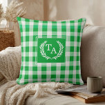 Cojín Decorativo Escudo Monograma de Gingham Verde<br><div class="desc">Elegante y rústico Cojín decorativo de Monograma Verde Gingham.</div>