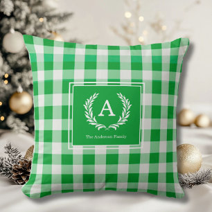 Cojín Decorativo Escudo Monograma de Gingham Verde