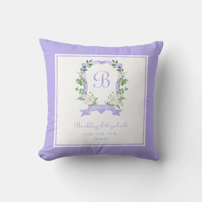 Cojín decorativo Escudo monogramado morado floral (Anverso)
