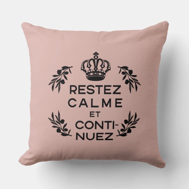 Cojín Decorativo escudo negro rosa francés mantener la calma y llev (Anverso)