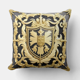 Cojín Decorativo Escudo Ornamental con Cresta Dorada de Inspiración