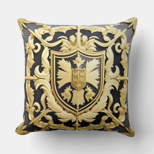Cojín Decorativo Escudo Ornamental con Cresta Dorada de Inspiración