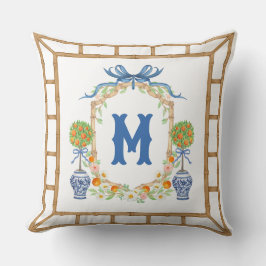Cojín Decorativo Escudo Topiary de Bambú y Naranja | Monograma de 1