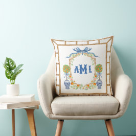 Cojín Decorativo Escudo Topiary de Bambú y Naranja | Monograma de 3