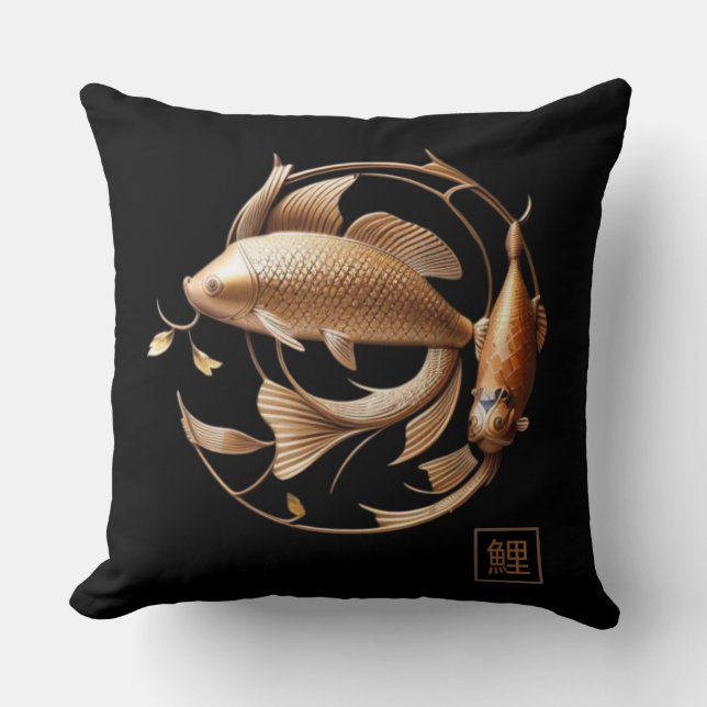 Cojín decorativo esculpido de cobre Metalizado Koi (Anverso)