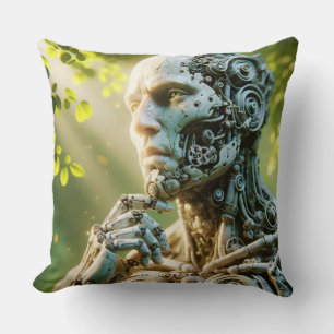 Cojín Decorativo Escultura de cara de robot linda de fantasía