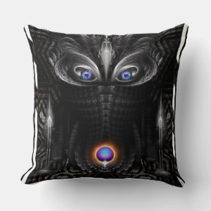 Cojín Decorativo Escultura de guerrero oscuro arte fractal