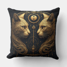 Escultura Yin Yang de Gato Gemelo Dorado