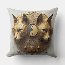 Escultura Yin Yang de Gatos Gemelos Dorados