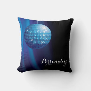 Cojín Decorativo Esfera de discoteca azul personalizada glamurosa
