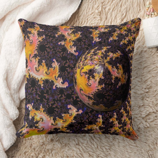 Cojín Decorativo Esfera de Tormenta Fractal de Fuego (Manta)