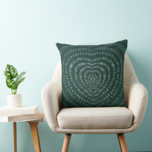 Cojín Decorativo Esmeralda Verde Concéntrico Corazones Blancos Boho