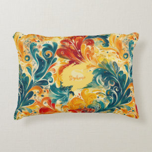 Cojín Decorativo Esmeralda Verde y Oro Abstracto Paisley Leaves (3)
