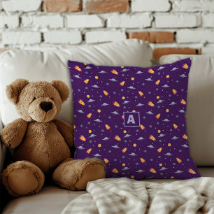 Cojín Decorativo Espacio de patrón monograma lavanda naranja azul o