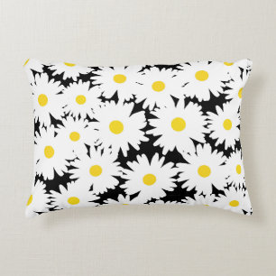 Cojín Decorativo Espacio negativo Daisies amarillo blanco sobre neg