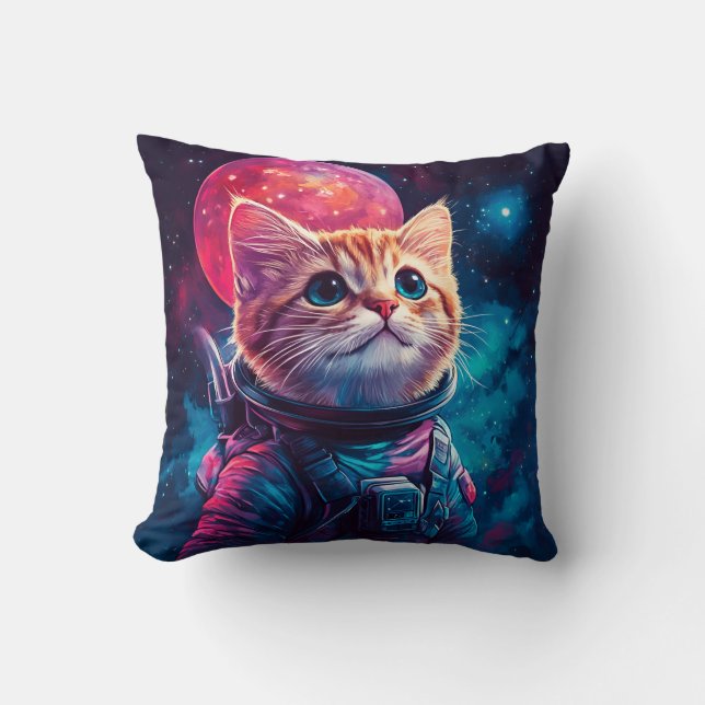Cojín Decorativo Espacio rosa astronauta de gato (Anverso)