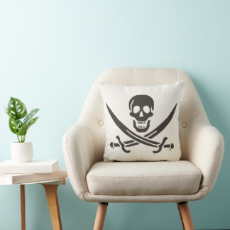 Cojín Decorativo Espadas de cráneo de obsidiana Bandera pirata de C