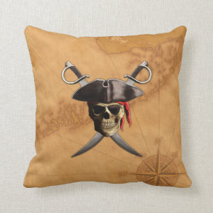 Cojín Decorativo Espadas y mapa del cráneo del pirata