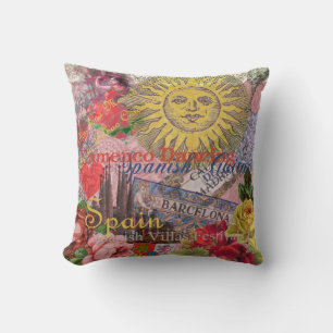 Cojín Decorativo España Vintage Sol Viaje Collage Retro Europa