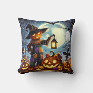 Cojín Decorativo Espantapájaros y calabazas lindos y caprichosos de