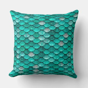 Cojín Decorativo Esparkle Purpurina Green Aqua Mermaid Scales