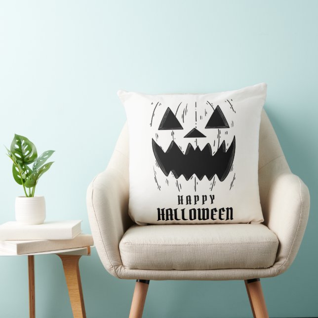 Cojín Decorativo Espectacular calabaza negra espeluznante Halloween (Silla)