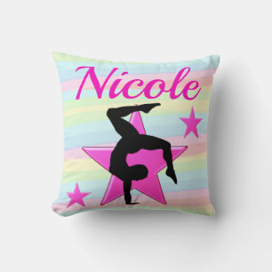 COJÍN DECORATIVO ESPECTACULAR DISEÑO DE GIMNASTICA ROSA