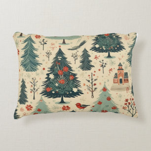 Cojín Decorativo Espectaculares árboles navideños Patrón acuarela