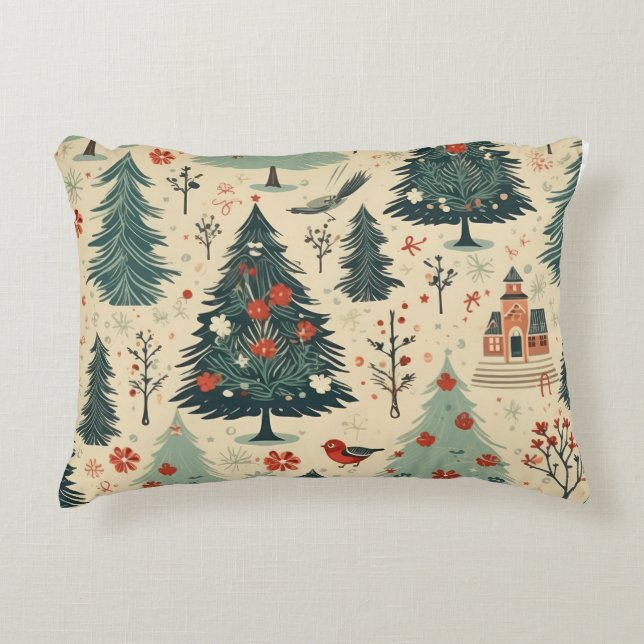 Cojín Decorativo Espectaculares árboles navideños Patrón acuarela (Anverso)