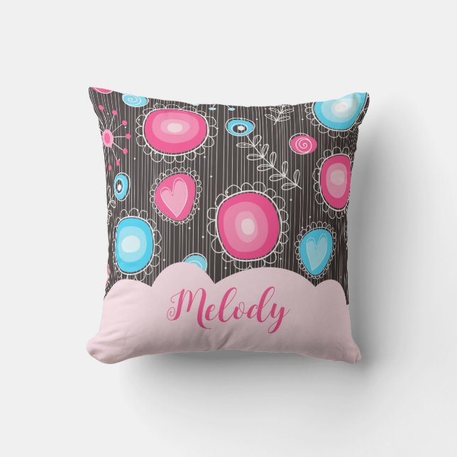 Cojín Decorativo Espectaculares corazones azules rosados y flores n (Anverso)