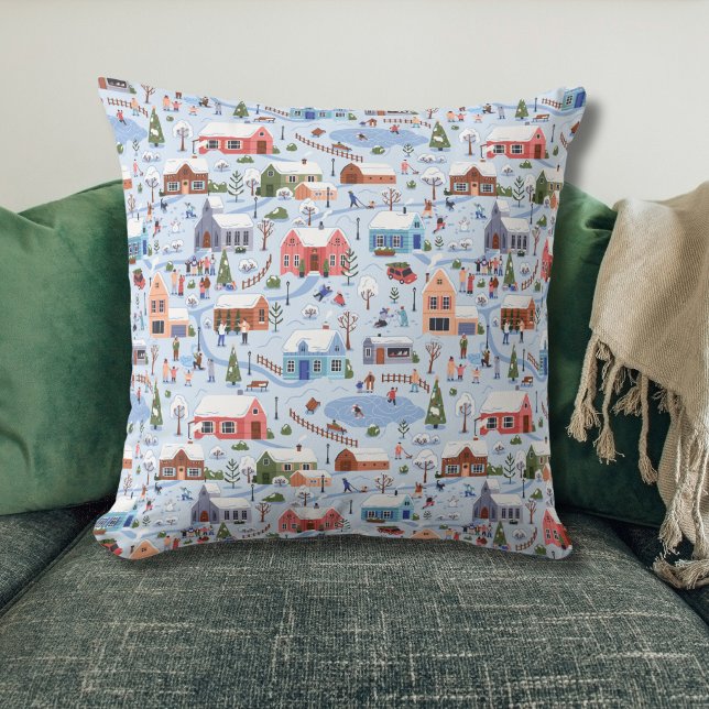 Cojín Decorativo Espectaculares Navidades nórdicos de Higgys Villag (Nordic Christmas Village Throw Pillow Pastel)