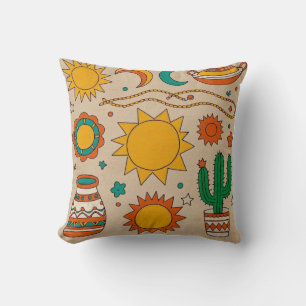 Cojín Decorativo Espectaculares Patrones bohemios, soles dibujados