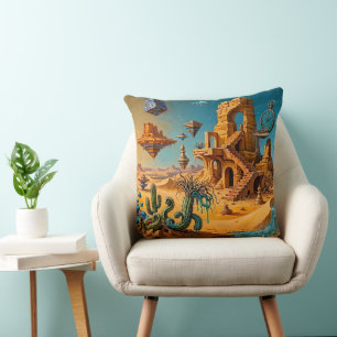 Cojín Decorativo Espejismo del desierto Ocra Naranja Azul Turquesa