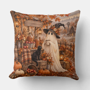 Cojín Decorativo Espeluznante acogedor fantasma y calabaza de otoño