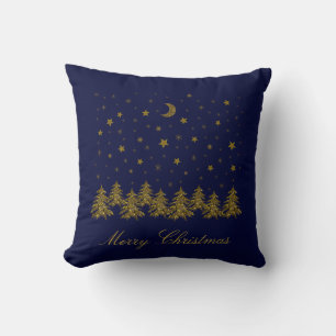 Cojín Decorativo Espeluznante árbol de Navidad dorado, luna, estrel