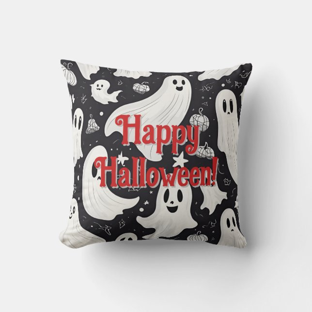 Cojín Decorativo Espeluznante Fantasma Halloween Blanco Negro (Anverso)