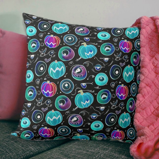 Cojín Decorativo Espeluznante Monstruo Azul Negro Bocina Doodles (Subido por el creador)