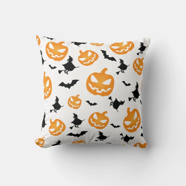 Cojín Decorativo Espeluznante Naranja Halloween Calabaza sin foco (Anverso)